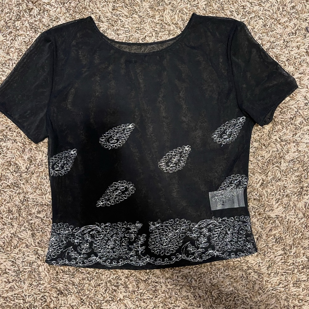 Vintage Sheer Embroidered Crop Top